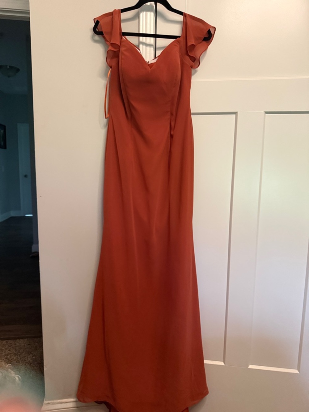 Allure Bridals Rust Orange Flutter-Sleeve Maxi Gown